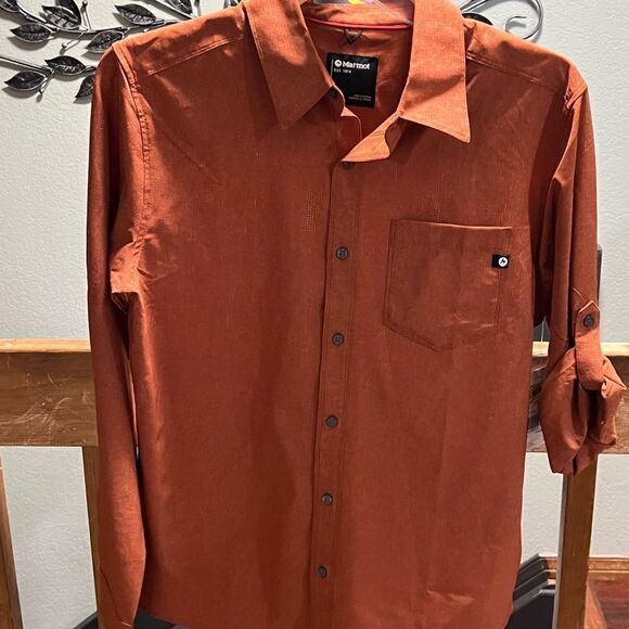 NWT Marmot  Men's Rust  Adjustable Sleeves, Button Down Medium Shirt #221 - Picture 5 of 5